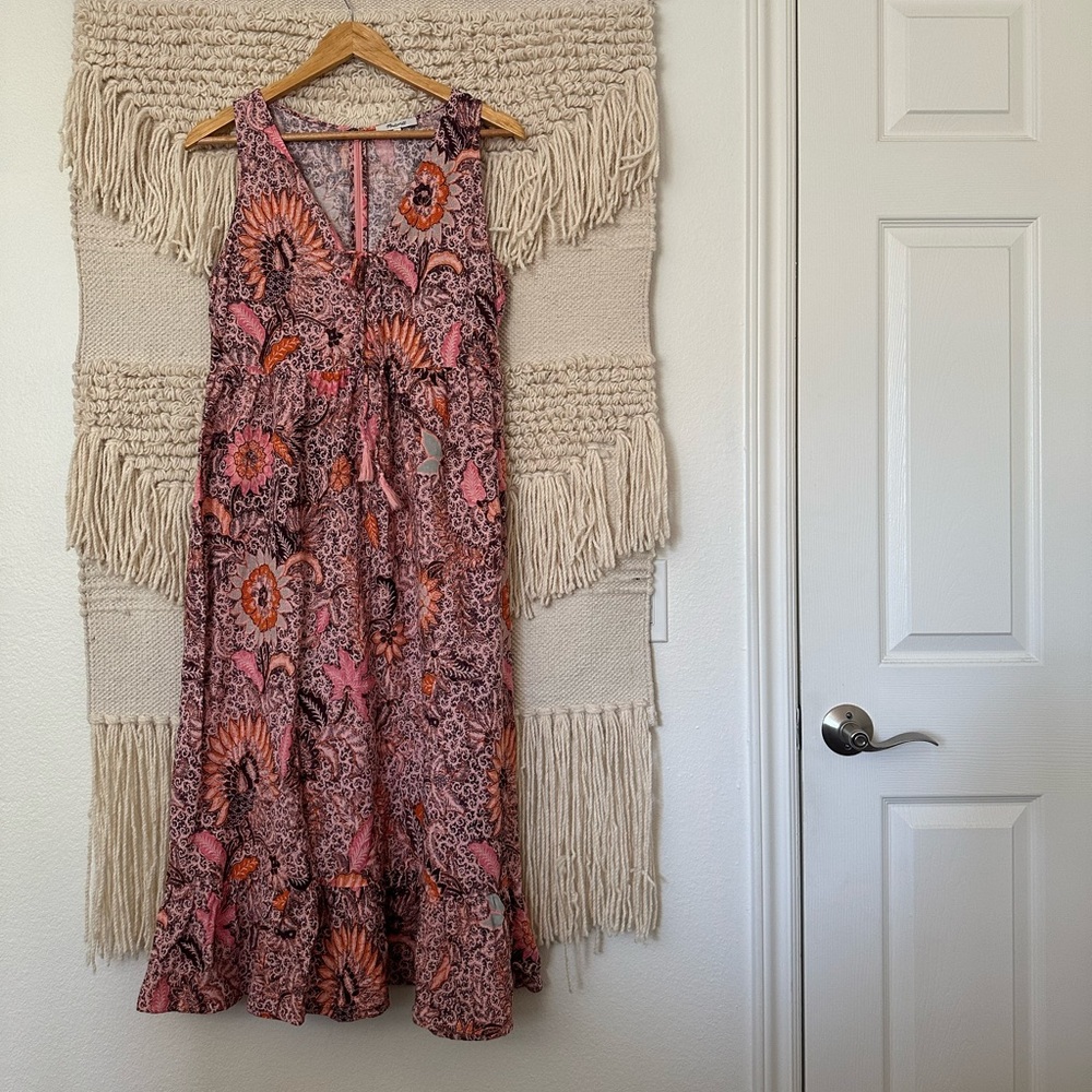 Madewell Lace Up Ruffle Hem Midi Dress